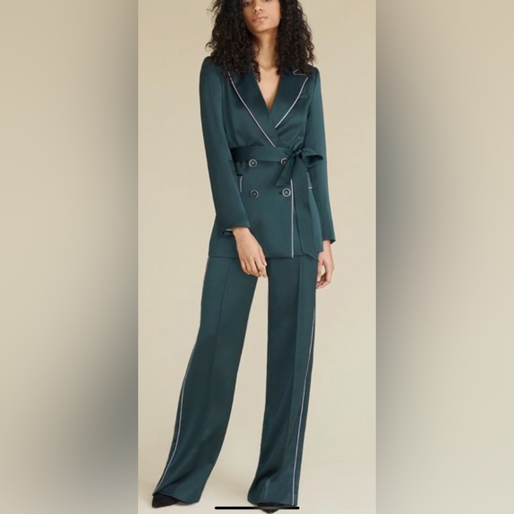 Veronica Beard Emerald Green Belted Satin Suit